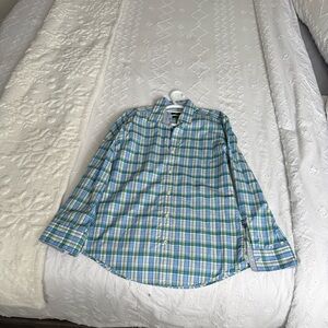 Hugo Boss Men's Blue and Green Dress Shirt